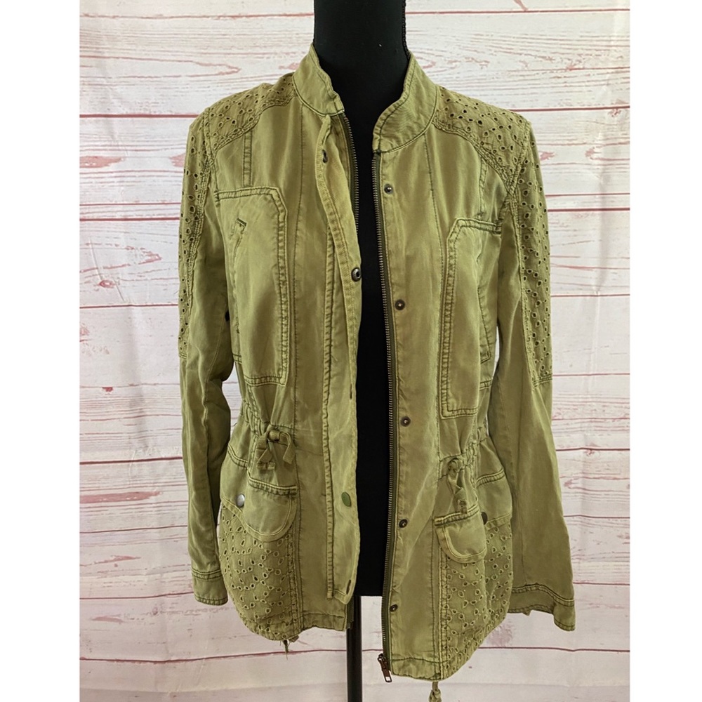 Anthropologie (Hei Hei)- Green Marais Eyelet Cargo Jacket Size Small